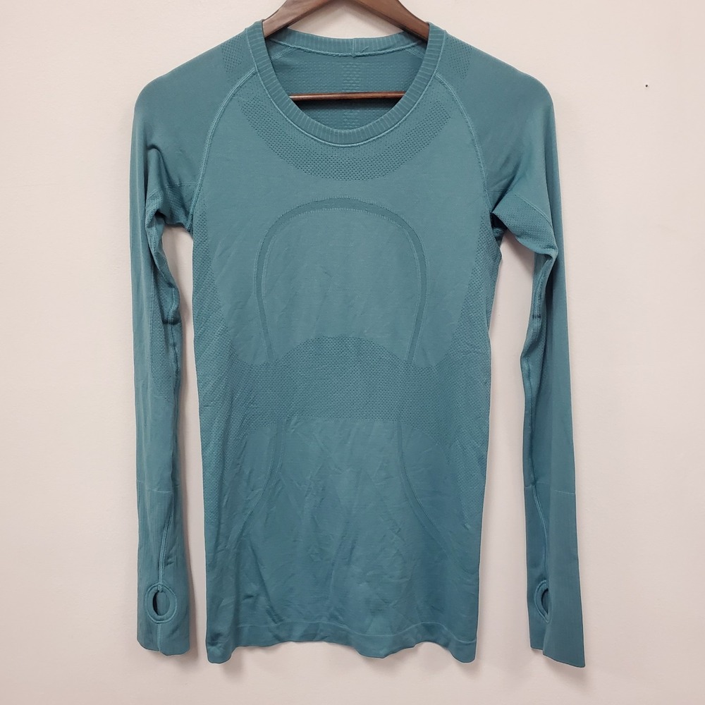 Lululemon Swiftly Tech Long Sleeve Shirt Size 6 Blue Crew Stretch Thumbholes